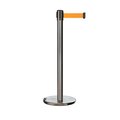 Montour Line Retractable Belt Rolling Stanchion, 2.5ft Sat.Steel Post  7.5ft Fl.Org ME630-SS-FOR-75